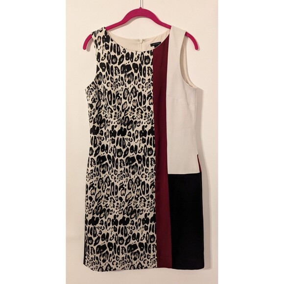 Ann Taylor Leopard Print Color Block Sheath Sleeveless Dress - Picture 2 of 7